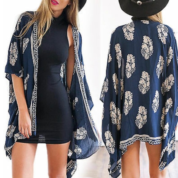 NWOT Beautiful Navy Bohemian Open Kimono - Picture 9 of 14
